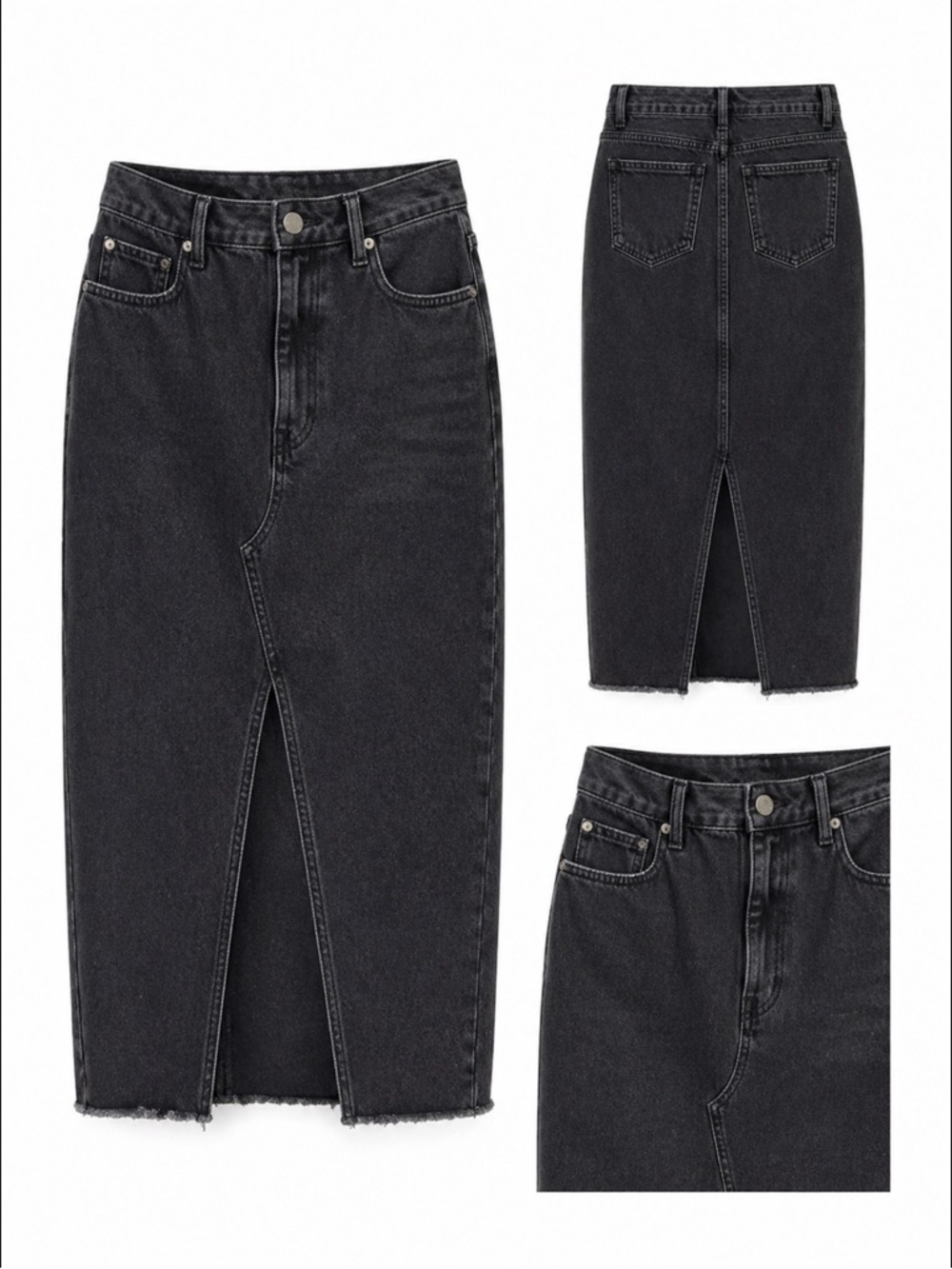 Aritzia Black Denim Maxi Skirt with Front Slit